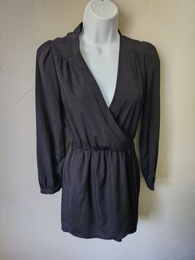 Honey Punch Black Long-Sleeve Wrap Mini Dress